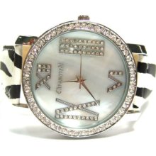 Zebra Strap Pearl Dial Ladies Mens Fashion Watches Fez