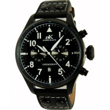 Adee Kaye AK7234-MIPB Black Men's Chronograph Black Ion Plated Leather