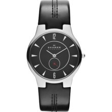 Black Leather Steel Watch