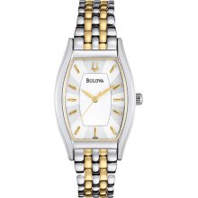 Bulova Ladies Two Tone Tonneau Dress White Dial 98L145