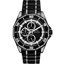 Bulova Mens Crystal-Accent Black Stainless Steel