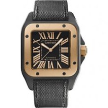 Cartier Men's Santos 100 Black Dial Watch W2020009