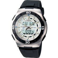 Casio AQ164W-7A Men's White Dial Silver Tone Black Rubber Strap Ana-Di