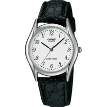 Casio Men's Core MTP1094E-7B Black Leather Quartz Watch with Whit ...