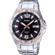 Casio Mtp1305d-1a Black Dial Steel Bracelet Date On Hour 3 50m Warer Resist