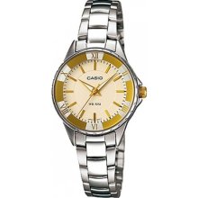 Casio Women's Core LTP1360D-9AV Silver Stainless-Steel Quartz Watch with Yellow Dial