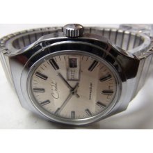 Chalet Men's Silver Calendar Fancy Bezel Watch w/ Silver Bracelet