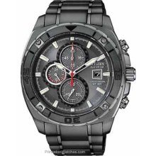 Citizen Eco-Drive Mens 200M WR Chrono Black IP Carbon Fiber CA0307-51H