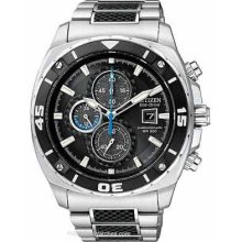 Citizen Eco-Drive Mens 200M WR Chrono Stainless w/ Carbon CA0300-50E