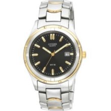 Citizen Mens Big Two-tone Silver & Gold Watch - Black Dial - W/ Date Bk2284-54h