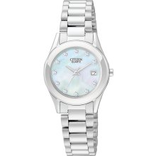 Citizen Quartz Womens Crystal Analog Stainless Watch - Silver Bracelet - Pearl Dial - EU2660-50D