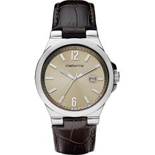 Claiborne Mens Brown Leather Strap Watch