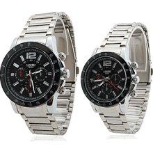 Couple Style Stainless Steel Analog Alloy Quartz Wrist Watch (Silver)