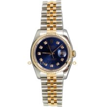 Datejust 116233 Steel Gold Jubilee Band Fluted Blue Diamond Dial