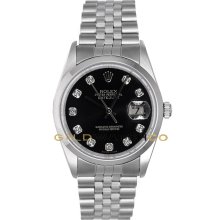 Datejust 16200 Jubilee Band Smooth Bezel Black Diamond Dial