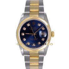 Datejust 16203 Steel Gold Oyster Smooth Bezel Blue Diamond Dial