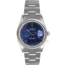 Datejust 16234 Oyster Band Gold Fluted Bezel Blue Dial