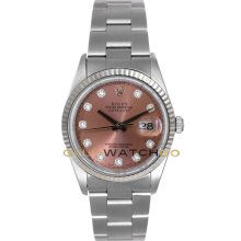 Datejust 16234 Oyster Band Gold Fluted Bezel Salmon Diamond Dial