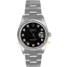 Datejust 16234 Oyster Band Gold Fluted Bezel Black Diamond Dial