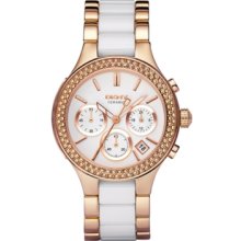 DKNY Watch, Womens Chronograph Rose Gold-Tone and White Ceramic Bracel
