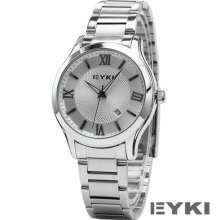 Eyki Vogue Elegant White Dial Date Stainless Steel Men Quartz Wrist Watch Usts