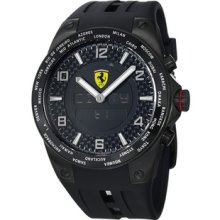 Ferrari Men's 'World Time' Black Analog Digital Dial Black Strap