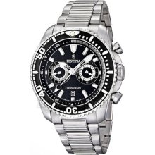 Festina Men's 'Crono Sin Alarma' Stainless Steel Black Dial Watch (F16564/4)