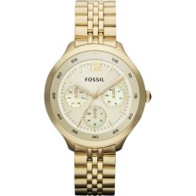 Fossil Es3248 Women's Gold Tone Watch With Mop Dial