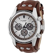 Fossil Leather-Strap Chronograph Watch