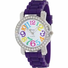 Geneva Platinum Women's 7871.Silver.Purple Purple Silicone Quartz Watch with White Dial