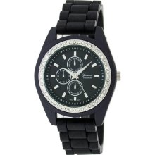 Geneva Platinum Women's 9603.Black.Silver Black Rubber Quartz Wat ...