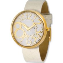 Gold-plated Round White Dial Watch w (AV-18G)White Band