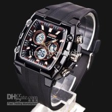 Good Quality Ohsen Digital Black Square Rim Pu Men Sport Diving Watc