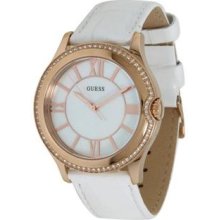 Guess Gold-tone White Leather Ladies Watch U11679l1