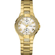 Guess Ladies Quartz Watch With Beige Dial Analogue Display And Gold Stainless Steel Strap W15072l1