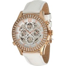 Guess White Leather Automatic Chronograph Ladies Watch
