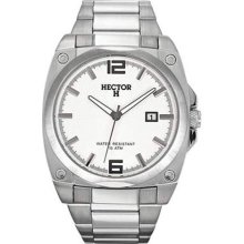 Hector Men's 667010 White Sun-Ray Dial Bracelet Date Watch ...