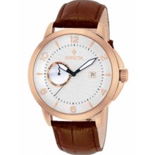 Invicta Men's Vintage Rose Gold Stainless Steel Case Leather Bracelet Silver Dial Day and Date Displays 12219