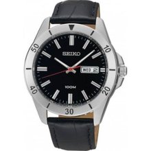 Men Seiko SGGA75P2 Stainless Steel Case Leather Bracelet Black T ...