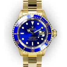 Men's 18K Yellow Gold Blue Dial Rolex Submariner (150)