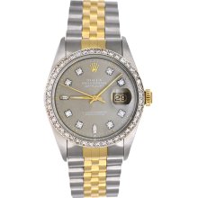 Men's 2-Tone Rolex Datejust Watch Gray Diamond Dial 16013