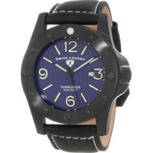 Men's 20188-BB-03 Conqueror Blue Dial Black Leather