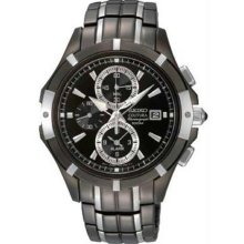 Men's Black And Silver Tone Coutura Quartz Alarm Chronograph