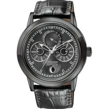 Men's Black Citizen Eco-drive Moon Phase Watch Bu0035-06e