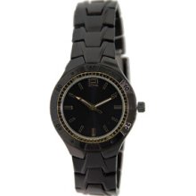 Men's Black Ion-plated Watch With Gold-tone Bezel