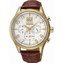 Men's Chronograph Gold Tone Stainless Steel Case Leather Bracelet