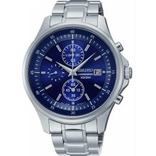 Men's Chronograph Stainless Steel Case and Bracelet Blue Tone Dial Dat