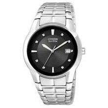 Men's Citizen Eco-Drive Stainless Steel Watch with Black Dial (Model: