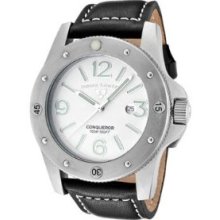 Men's Conqueror White Dial Black Leather ...