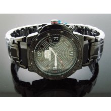 Men's Crown Master 48MM Round 12 Diamond Black tone watch